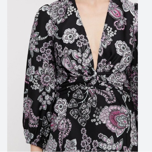 SCANLAN THEODORE BLACK / PINK MULTI PAISLEY PRINTED LONG SLEEVED 100% SILK DRESS - Picture 2 of 6